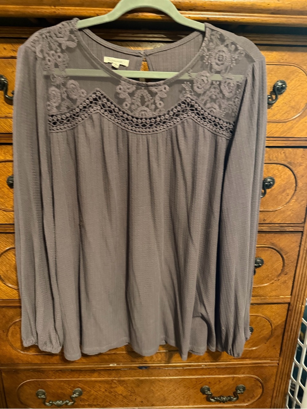 Maurices Long-Sleeve Lace Yoke Blouse - Gray